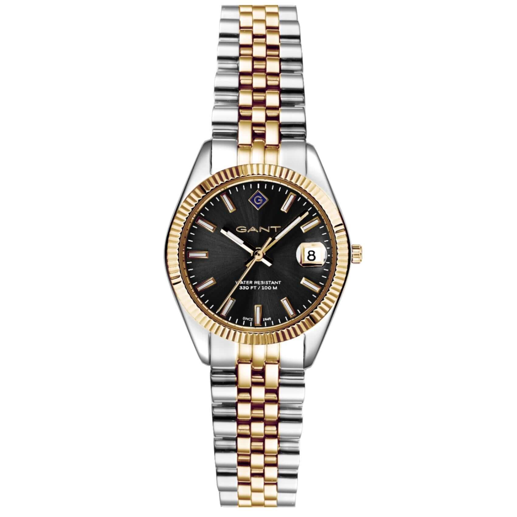 Ρολόι Gant Sussex Mini G181005 με δίχρωμο ασημί-χρυσό ατσάλινο μπρασελέ και μαύρο καντράν διαμέτρου 28mm.