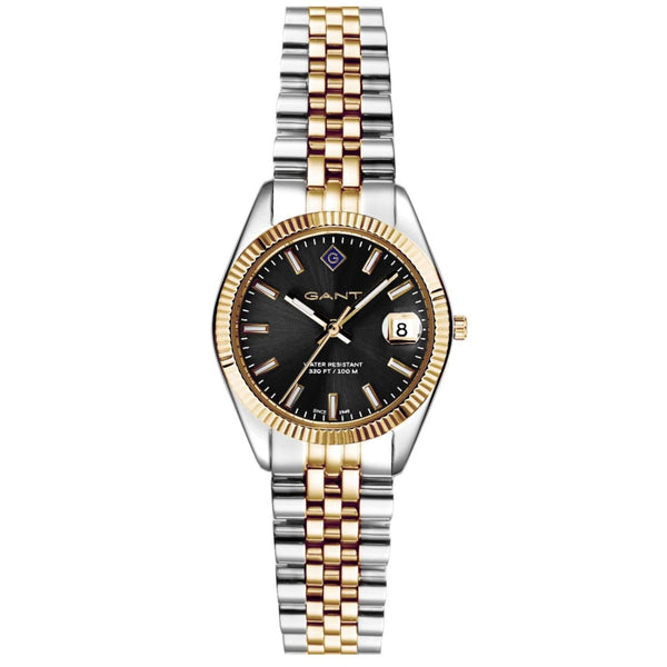 Ρολόι Gant Sussex Mini G181005 με δίχρωμο ασημί-χρυσό ατσάλινο μπρασελέ και μαύρο καντράν διαμέτρου 28mm.