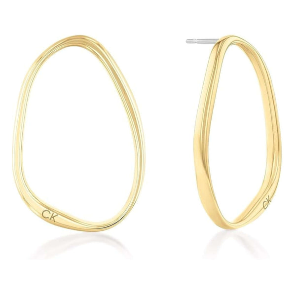 Γυναικεία σκουλαρίκια–κρίκοι Calvin Klein 35000451 από ανοξείδωτο ατσάλι σε χρυσό χρώμα με χαραγμένο λογότυπο Calvin Klein