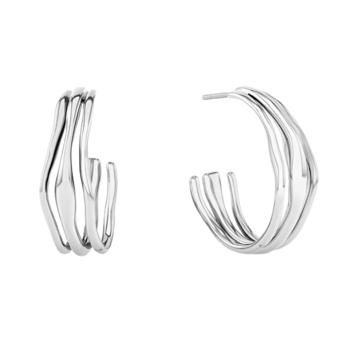 Γυναικεία σκουλαρίκια κρίκοι Calvin Klein Wavy 35000720 ασημί από ανοξείδωτο ατσάλι