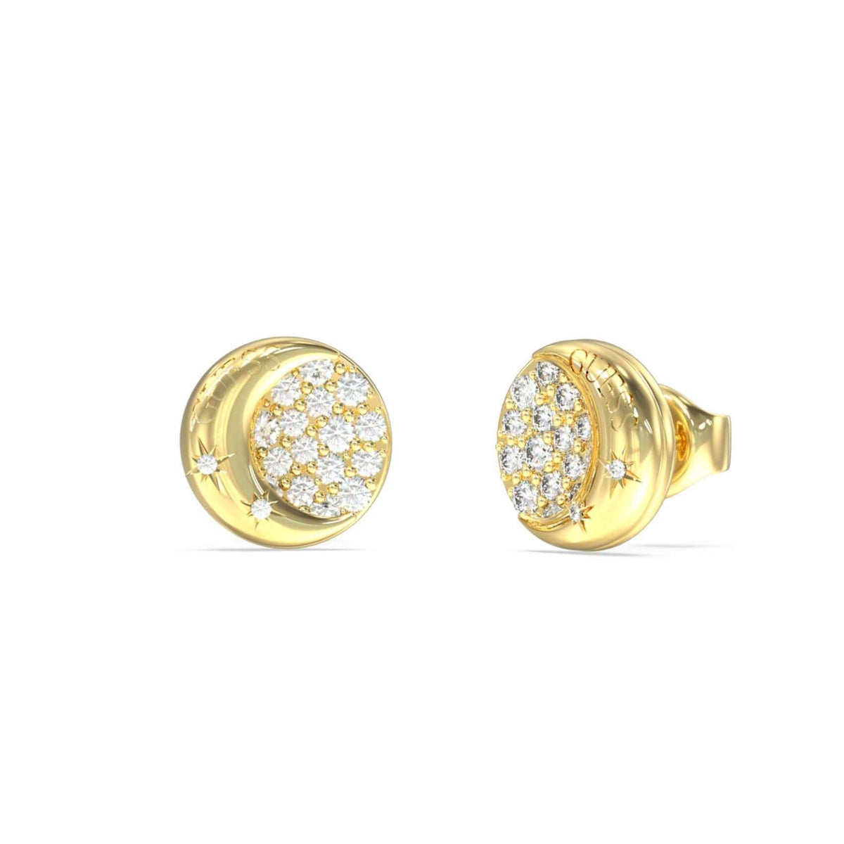 Γυναικεία σκουλαρίκια Guess Aurora JUBE06240JWYGT/U από ανοξείδωτο ατσάλι σε χρυσό χρώμα με ζιργκόν.