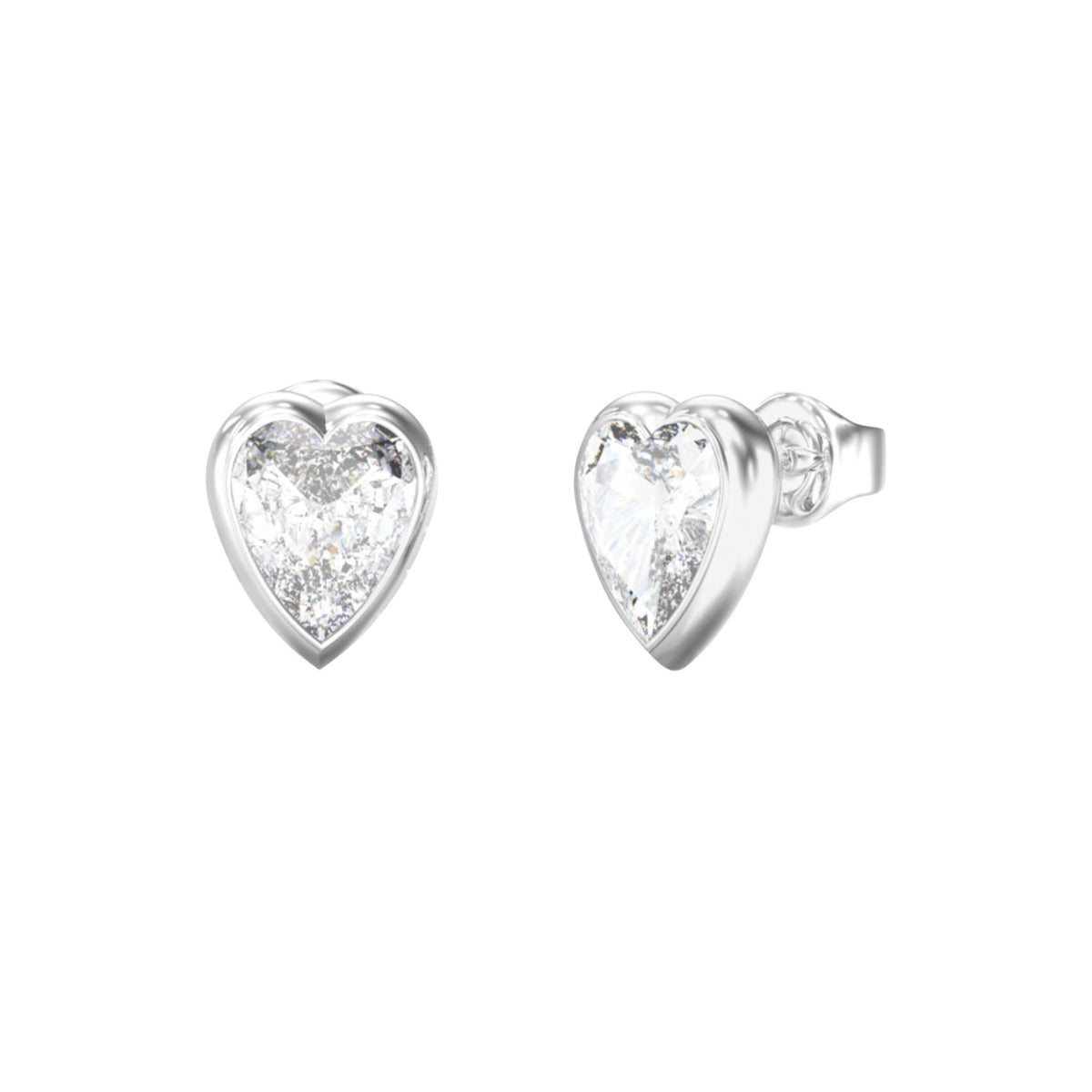 Γυναικεία σκουλαρίκια Guess Crystal Love JUBE06361JWRHT/U ασημένια με πέτρα σε σχήμα καρδιάς