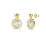 Γυναικεία σκουλαρίκια Guess G Talisman JUBE06203JWYGT/U από ανοξείδωτο ατσάλι σε χρυσό χρώμα με καρδιές, ζιργκόν και λογότυπο Guess. 
