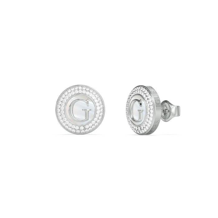 Γυναικεία σκουλαρίκια Guess G Talisman JUBE06211JWRHT/U από ανοξείδωτο ατσάλι σε ασημί χρώμα με ζιργκόν και λογότυπο Guess. 