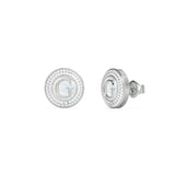 Γυναικεία σκουλαρίκια Guess G Talisman JUBE06211JWRHT/U από ανοξείδωτο ατσάλι σε ασημί χρώμα με ζιργκόν και λογότυπο Guess. 