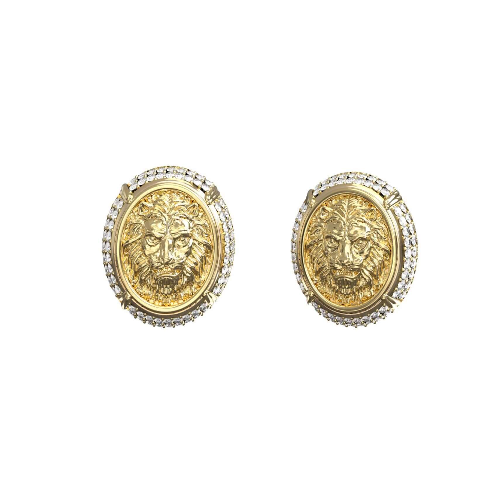 Γυναικεία σκουλαρίκια Guess Lioness Queen JUBE06191JWYGT/U από ανοξείδωτο ατσάλι σε χρυσό χρώμα με λιοντάρι και ζιργκόν.