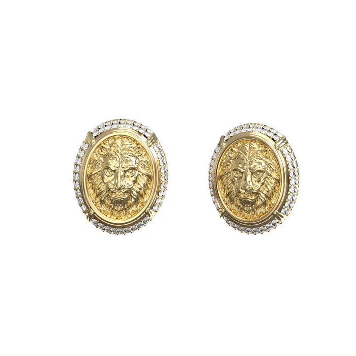 Γυναικεία σκουλαρίκια Guess Lioness Queen JUBE06191JWYGT/U από ανοξείδωτο ατσάλι σε χρυσό χρώμα με λιοντάρι και ζιργκόν.