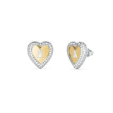Γυναικεία σκουλαρίκια Guess Love Bites JUBE06062JWYGRHT/U από ανοξείδωτο ατσάλι σε ασημί και χρυσό χρώμα με καρδιές και ζιργκόν.