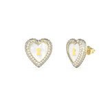 Γυναικεία σκουλαρίκια Guess Love Bites JUBE06065JWYGT/U από ανοξείδωτο ατσάλι σε χρυσό χρώμα με καρδιές και ζιργκόν.
