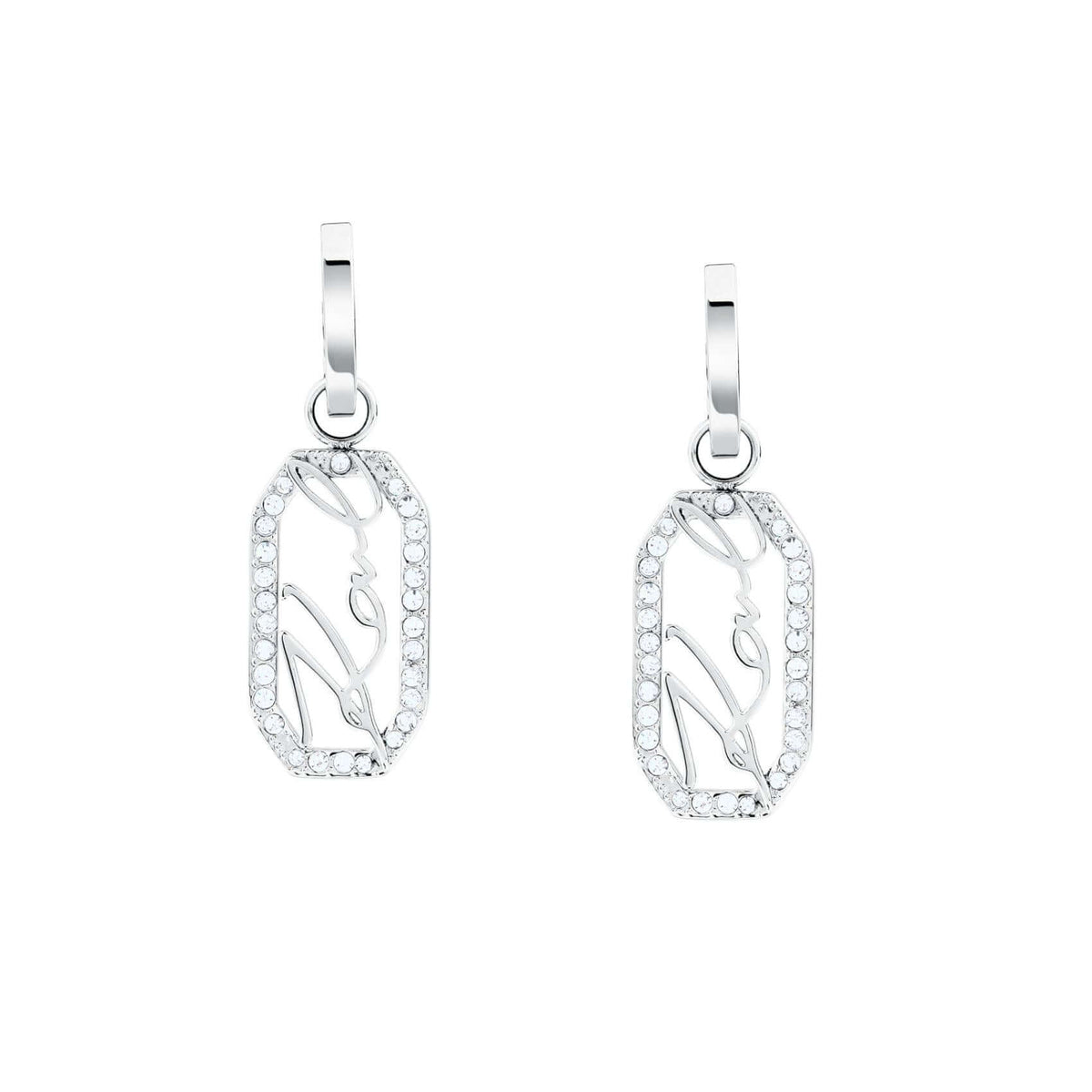 Γυναικεία σκουλαρίκια Karl Lagerfeld Crystals KLAYC46 από ανοξείδωτο ατσάλι σε ασημί χρώμα με ζιργκόν και λογότυπο.