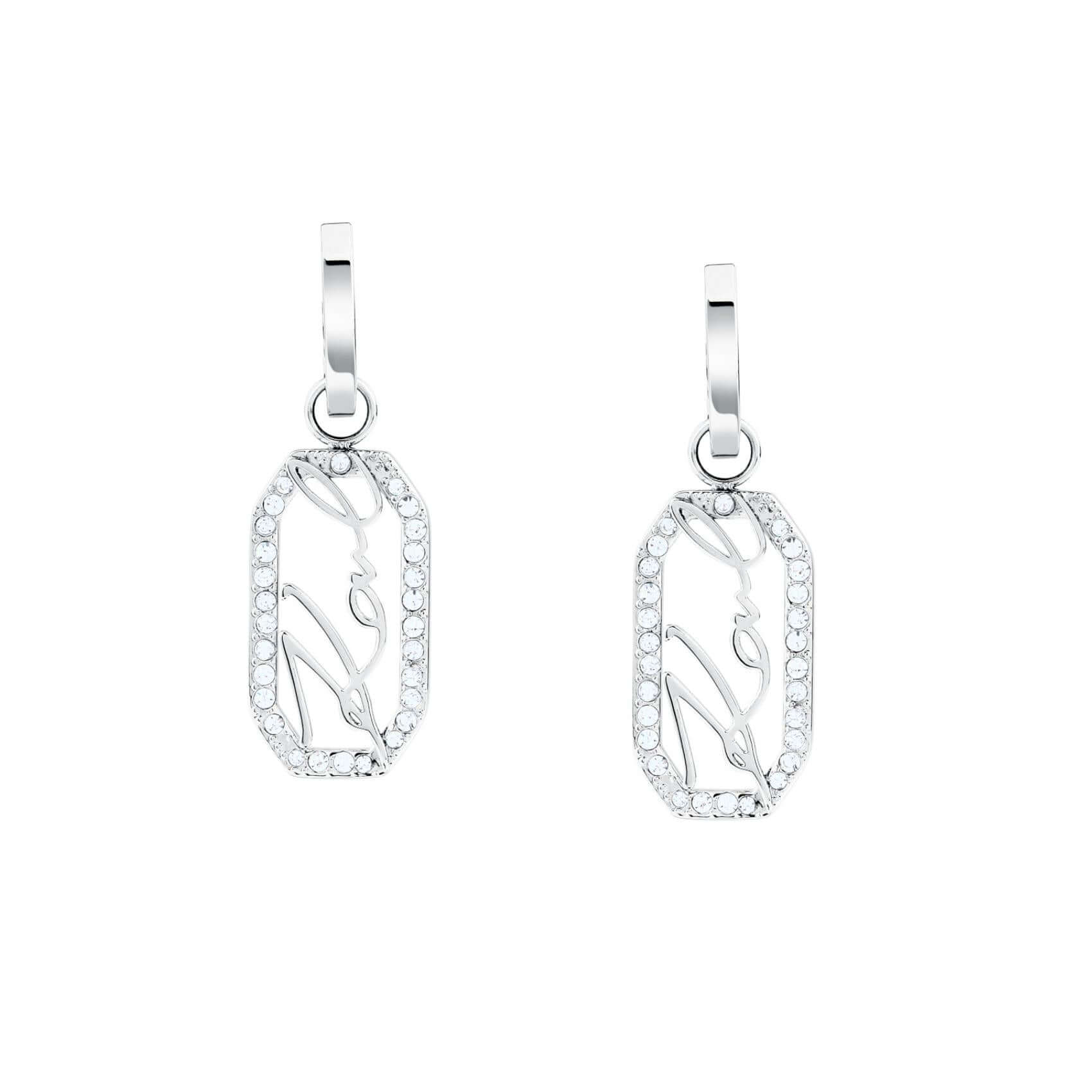 Γυναικεία σκουλαρίκια Karl Lagerfeld Crystals KLAYC46 από ανοξείδωτο ατσάλι σε ασημί χρώμα με ζιργκόν και λογότυπο.
