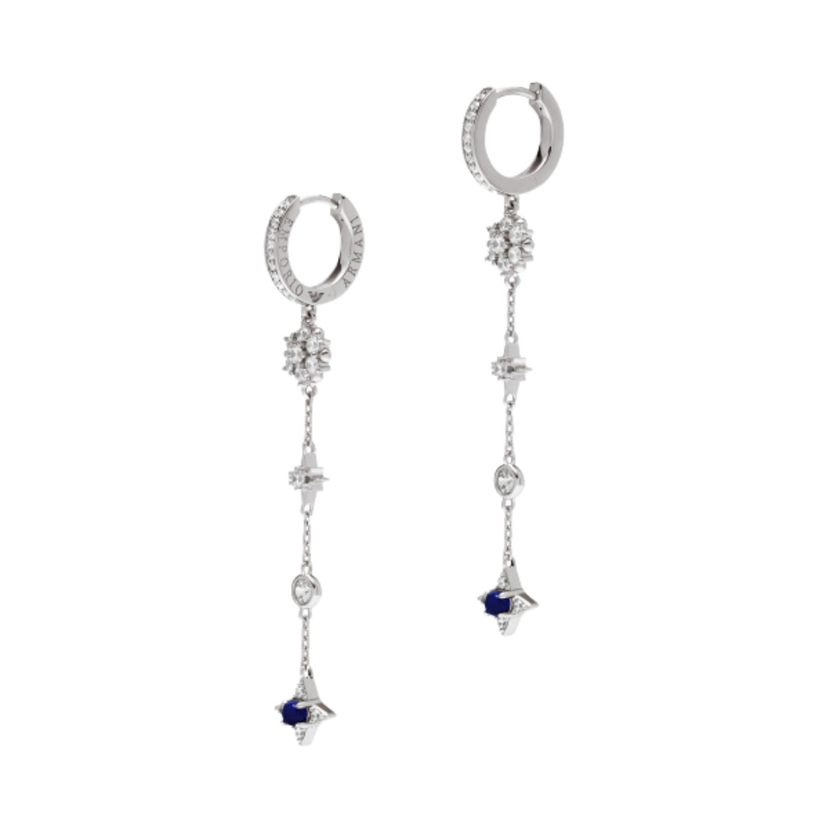 Γυναικεία σκουλαρίκια κρεμαστά Emporio Armani Sentimental EG3602040 από ασήμι σε ασημί χρώμα με μπλε πέτρα