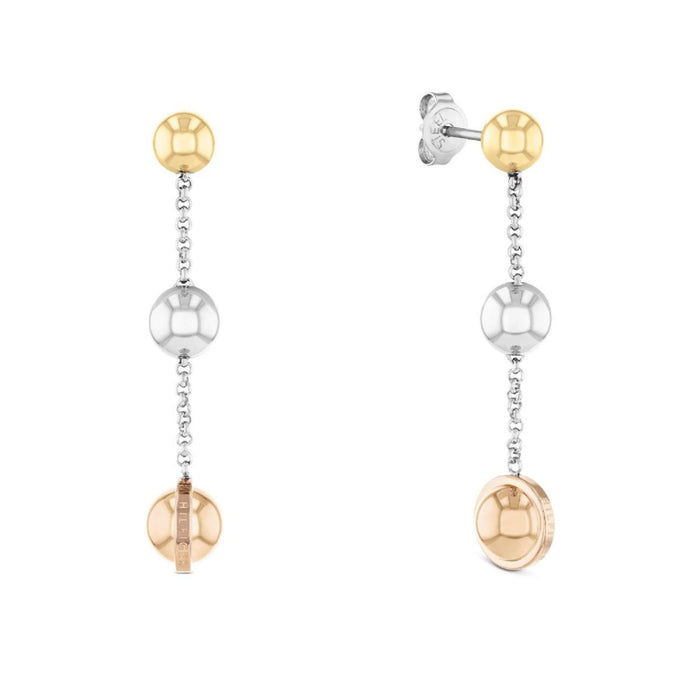 Γυναικεία ατσάλινα τρίχρωμα μακριά σκουλαρίκια Tommy Hilfiger 2780820 σε ασημί, χρυσό και ροζ χρυσό με σφαιρικά στοιχεία.