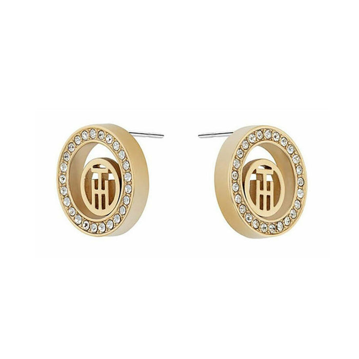 Γυναικεία καρφωτά σκουλαρίκια Tommy Hilfiger 2780586 χρυσά με ζιργκόν μπροστινή όψη.