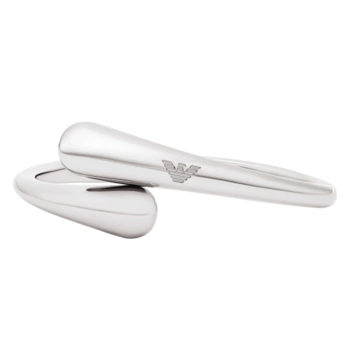 Γυναικεία χειροπέδα Emporio Armani Iconic Trend EGS3340040 από ορείχαλκο σε ασημί χρώμα με γυαλιστερό φινίρισμα και ανοιχτή minimal γραμμή.