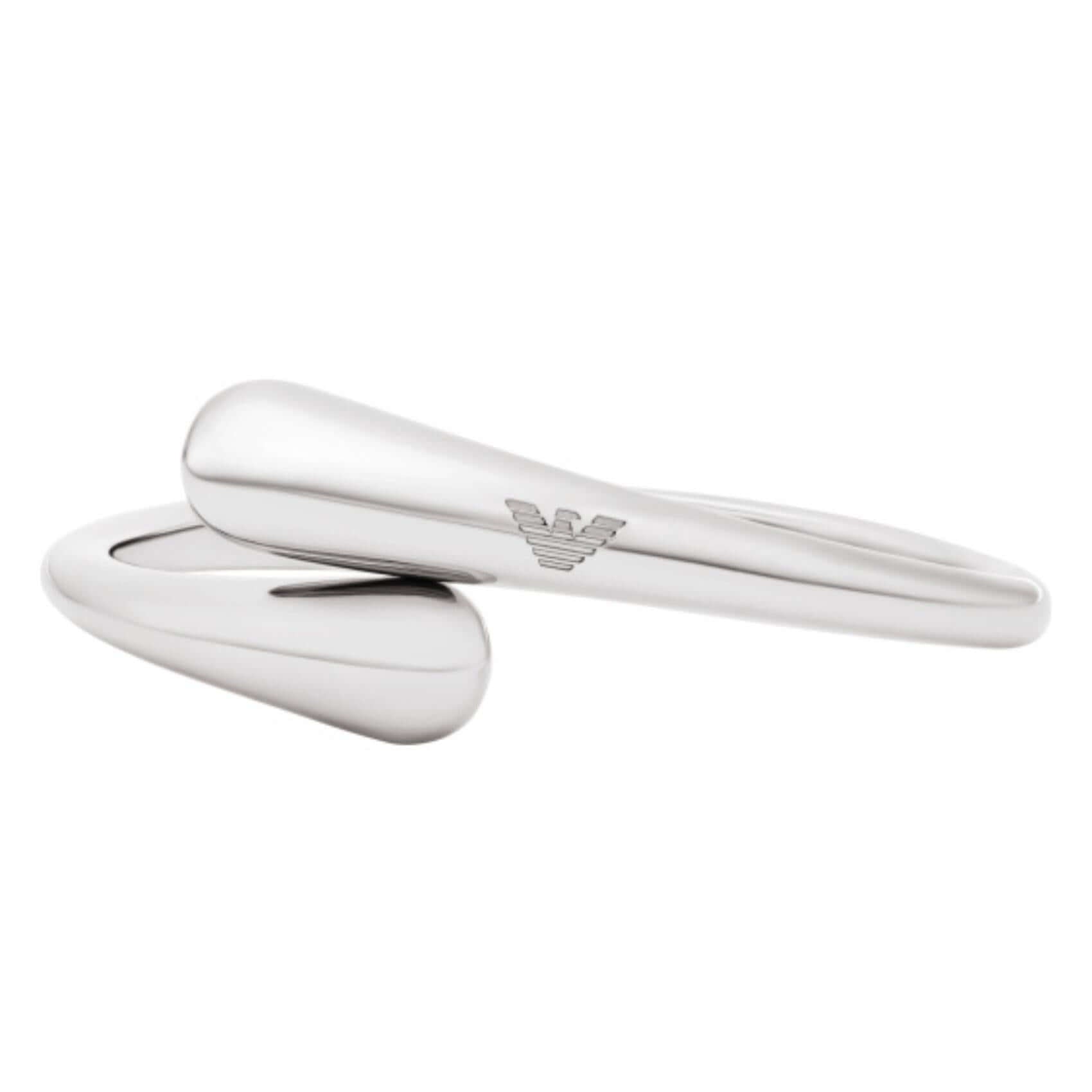 Γυναικεία χειροπέδα Emporio Armani Iconic Trend EGS3340040 από ορείχαλκο σε ασημί χρώμα με γυαλιστερό φινίρισμα και ανοιχτή minimal γραμμή.