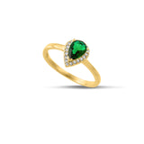 Ασημένιο δαχτυλίδι SRG006 με ροζέτα δάκρυ σε χρυσό χρώμα, πράσινη πέτρα και ζιργκόν σε ασήμι 925.