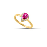 Ασημένιο δαχτυλίδι SRG010 με ροζέτα δάκρυ σε χρυσό χρώμα, κόκκινη πέτρα και ζιργκόν σε ασήμι 925.