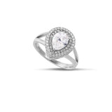 Ασημένιο δαχτυλίδι SRG013 με διπλή ροζέτα, λευκή πέτρα δάκρυ και ζιργκόν σε ασήμι 925.