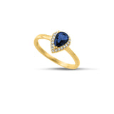 Ασημένιο δαχτυλίδι SRG015 με ροζέτα δάκρυ σε χρυσό χρώμα, μπλε πέτρα και ζιργκόν σε ασήμι 925.