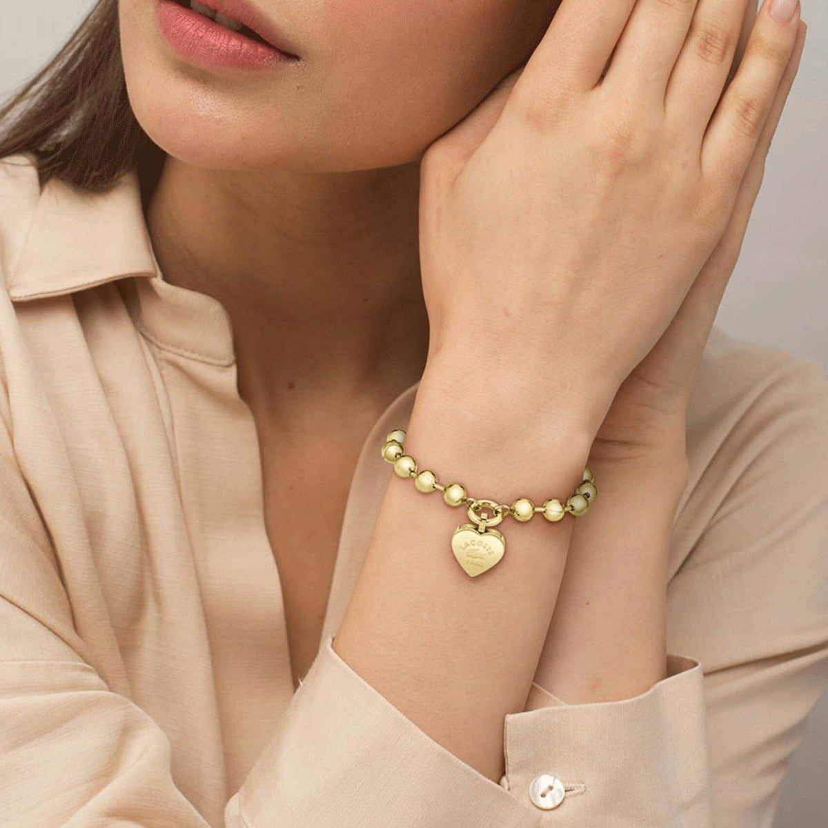 Γυναικείο Βραχιόλι Lacoste 2040506 με Χάντρες και Καρδιά Ατσάλινο Χρυσό