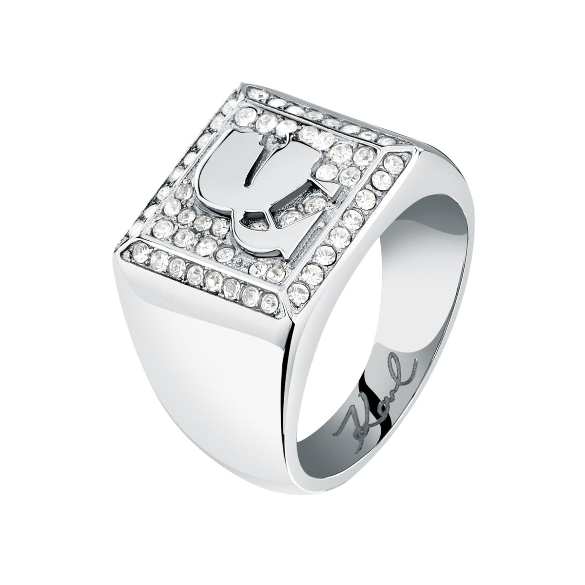 Γυναικείο ασημί δαχτυλίδι Karl Lagerfeld Charms KLAYD280 με λογότυπο Karl και ζιργκόν