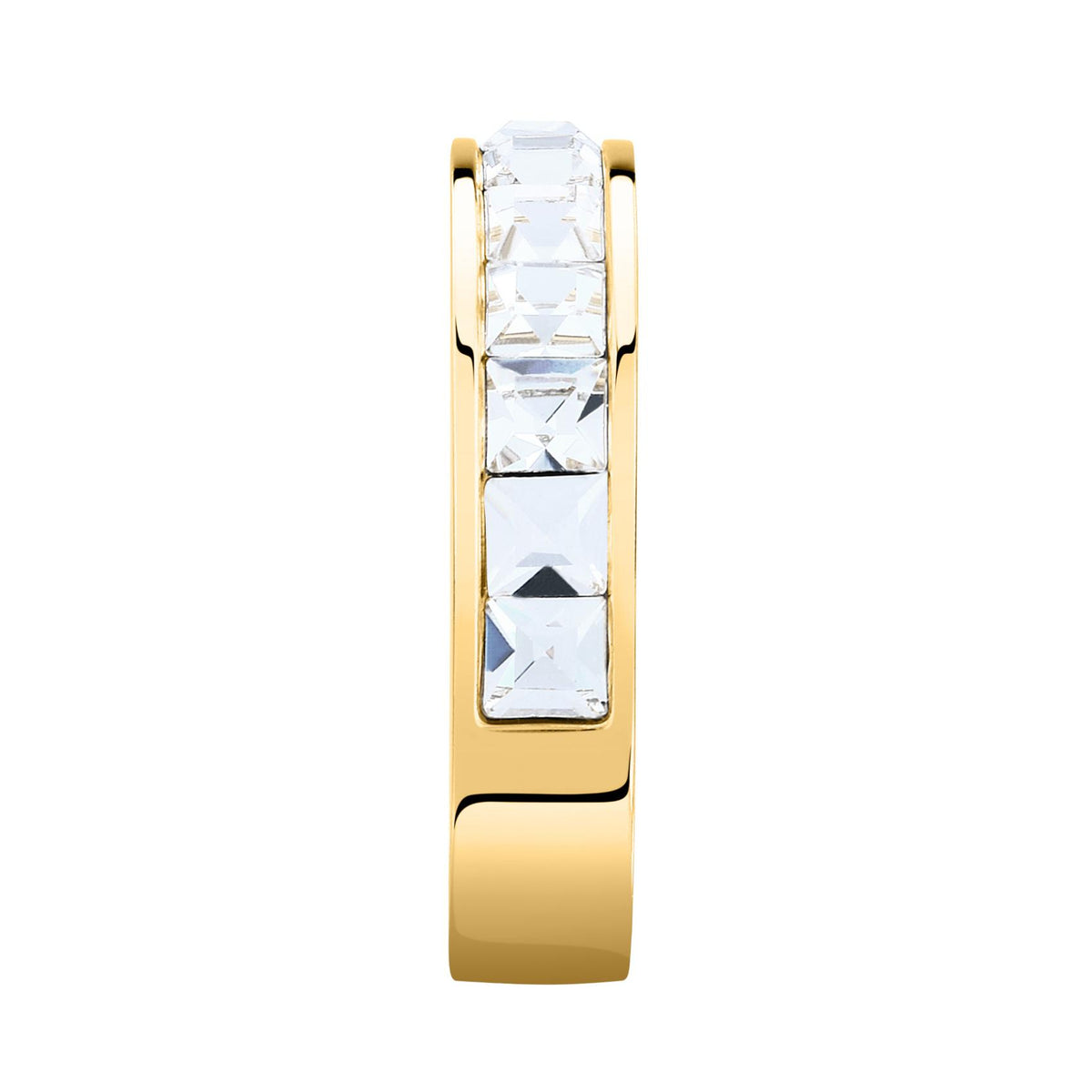 Πλάγια όψη χρυσού δαχτυλιδιού Karl Lagerfeld Crystals KLAYC480 με λευκές τετράγωνες πέτρες