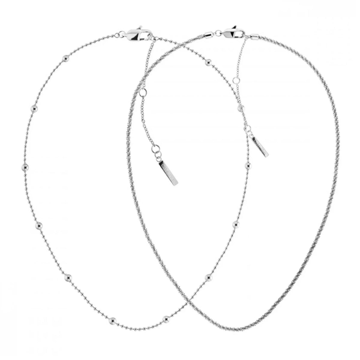 Ασημί κολιέ Calvin Klein Layered 35000949 με στριφτή πλέξη και με μπίλιες