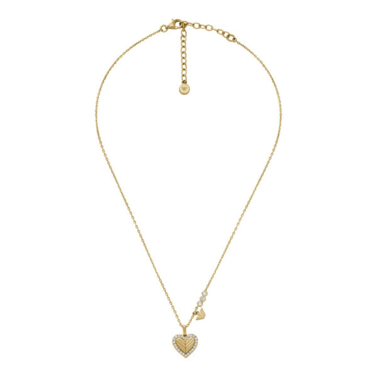 Γυναικείο κολιέ Emporio Armani Sentimental EG3622710 από ασήμι 925 σε χρυσό χρώμα με κρεμαστό καρδιά και λευκά ζιργκόν.