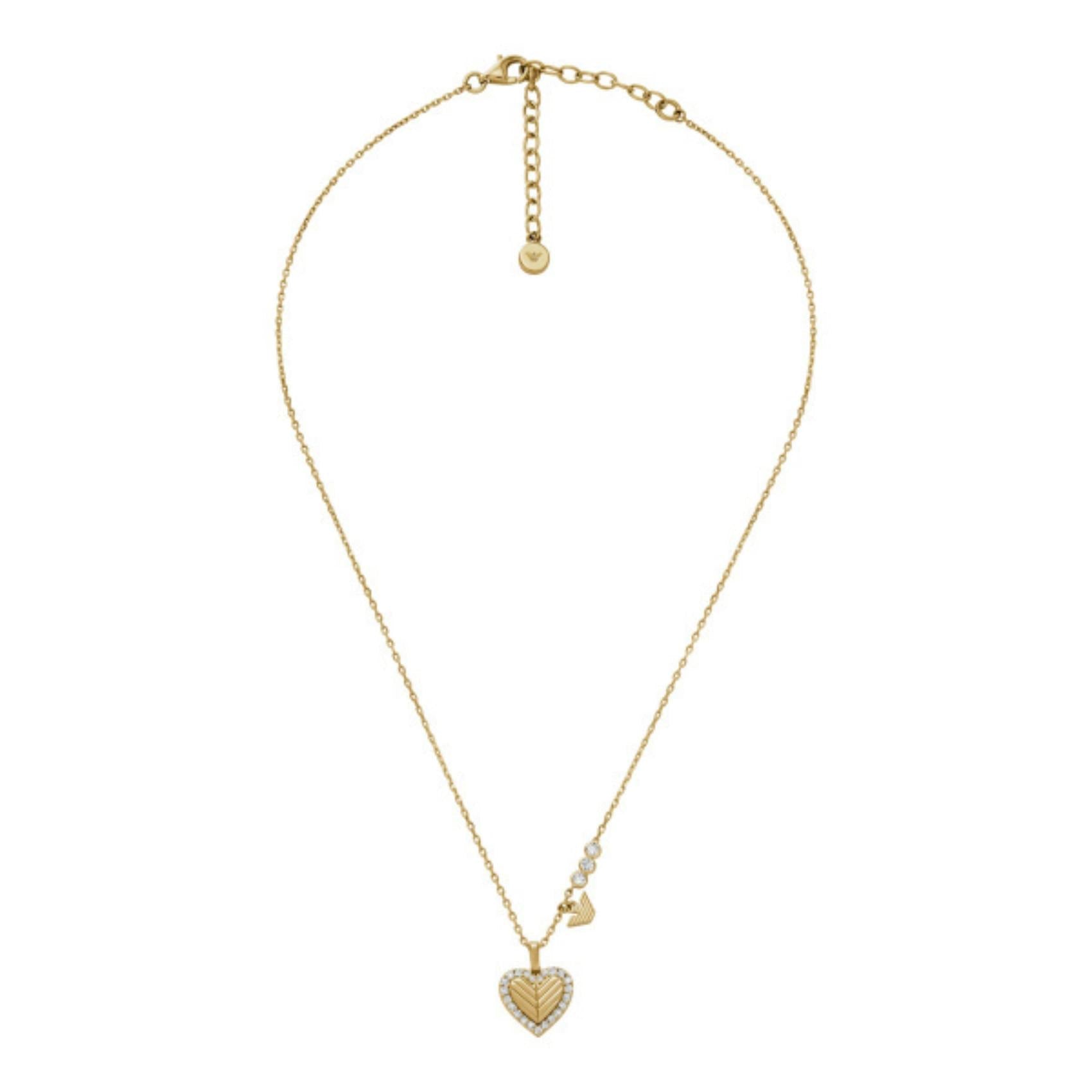 Γυναικείο κολιέ Emporio Armani Sentimental EG3622710 από ασήμι 925 σε χρυσό χρώμα με κρεμαστό καρδιά και λευκά ζιργκόν.