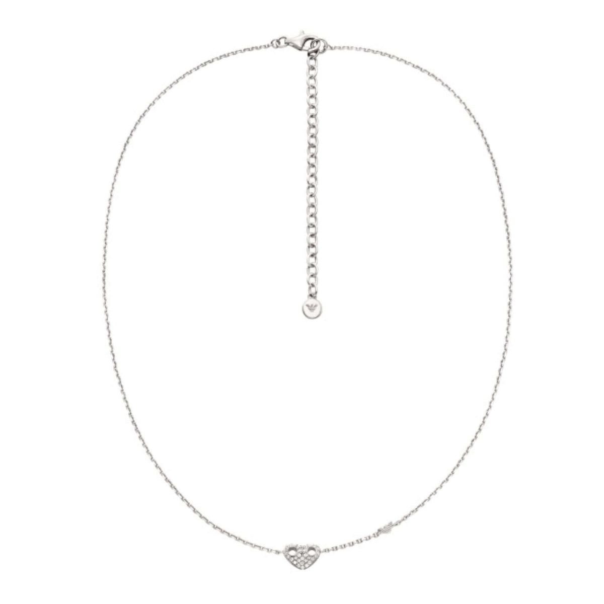 Γυναικείο κολιέ Emporio Armani Sentimental EG3646040 από ασήμι 925 σε ασημί χρώμα με κρεμαστό καρδιά και λευκά ζιργκόν.