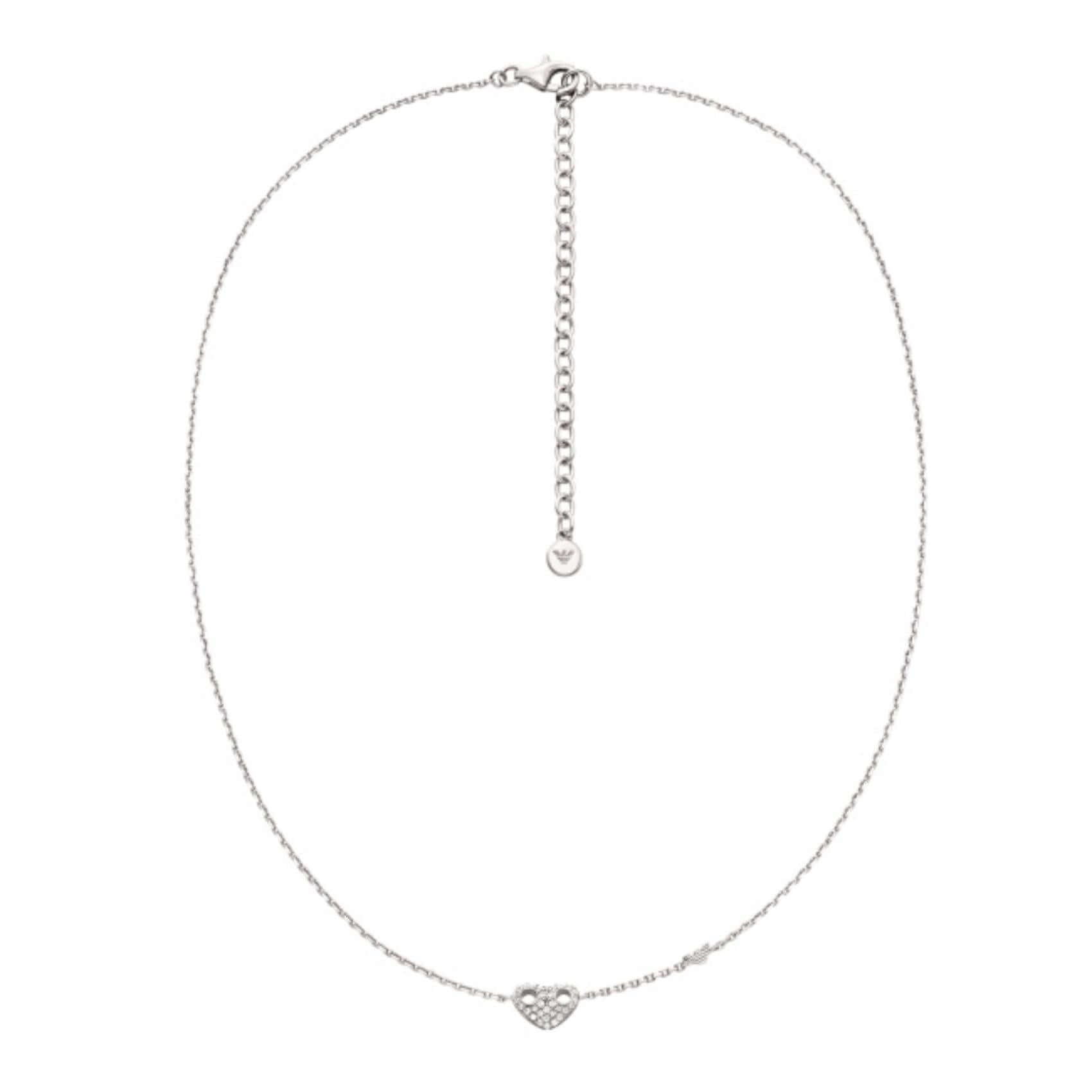 Γυναικείο κολιέ Emporio Armani Sentimental EG3646040 από ασήμι 925 σε ασημί χρώμα με κρεμαστό καρδιά και λευκά ζιργκόν.