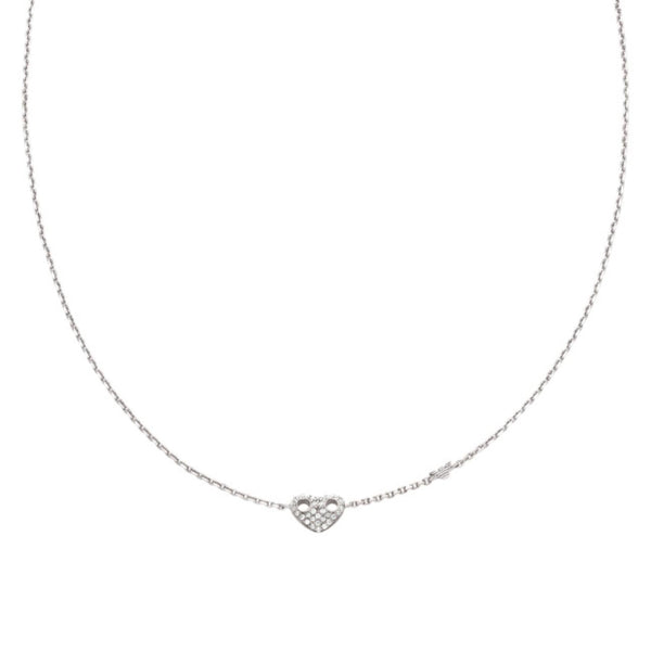 Λεπτομέρεια από το γυναικείο κολιέ Emporio Armani Sentimental EG3646040 με κρεμαστό καρδιά και λευκά ζιργκόν σε ασημί χρώμα.