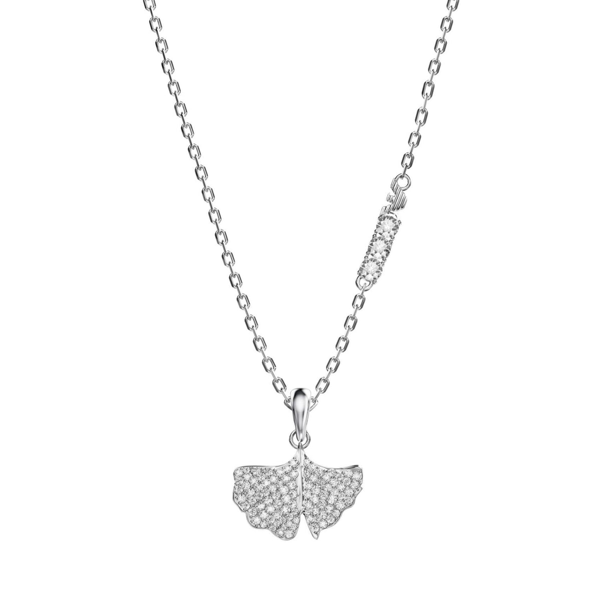 Γυναικείο κολιέ Emporio Armani Sentimental EGS3411040 με μενταγιόν φύλλο ginkgo και ζιργκόν σε ασημί χρώμα