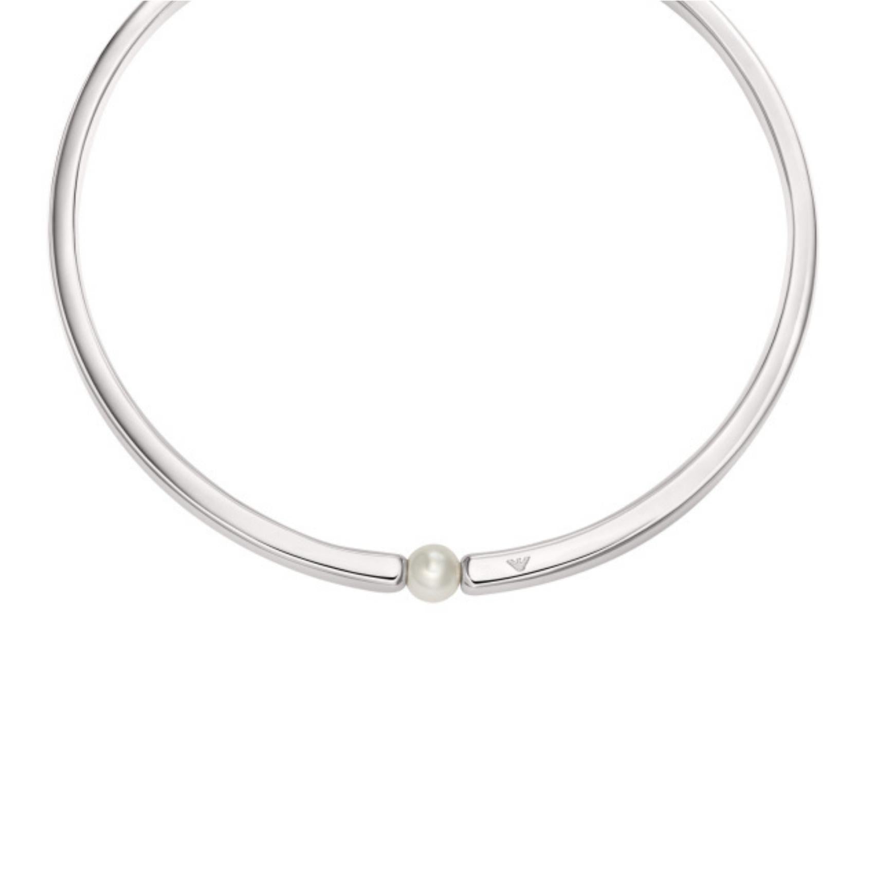 Γυναικείο κολιέ Emporio Armani Trend EGS3255040 τσόκερ με λευκή πέρλα σε ασημί χρώμα