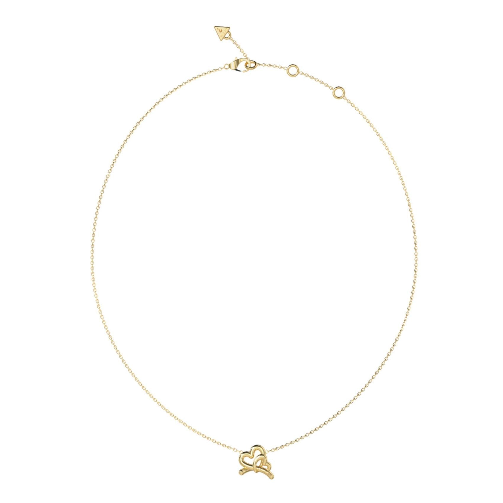 Γυναικείο κολιέ Guess Love Bites JUBN06056JWYGT/U σε χρυσό χρώμα με καρδιές και λογότυπο.