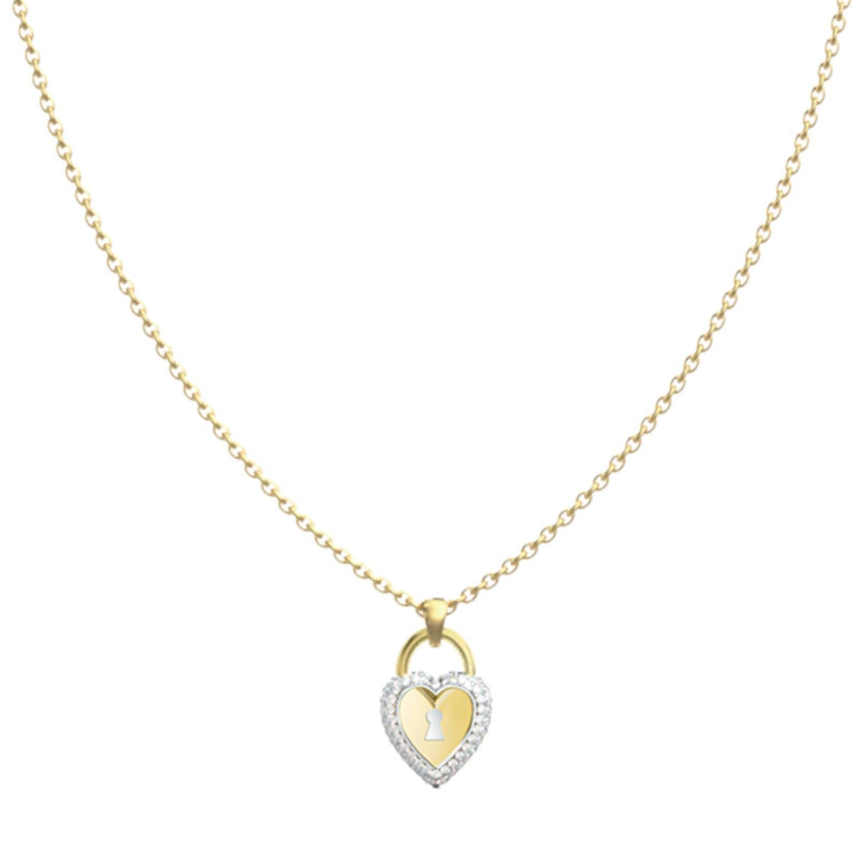 Λεπτομέρεια από το γυναικείο κολιέ Guess Love Bites JUBN06060JWYGRHT/U σε χρυσό χρώμα με δίχρωμη καρδιά, πέτρες και λογότυπο.