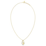Γυναικείο κολιέ Guess Love Bites JUBN06060JWYGRHT/U σε χρυσό χρώμα με δίχρωμη καρδιά, πέτρες και λογότυπο.