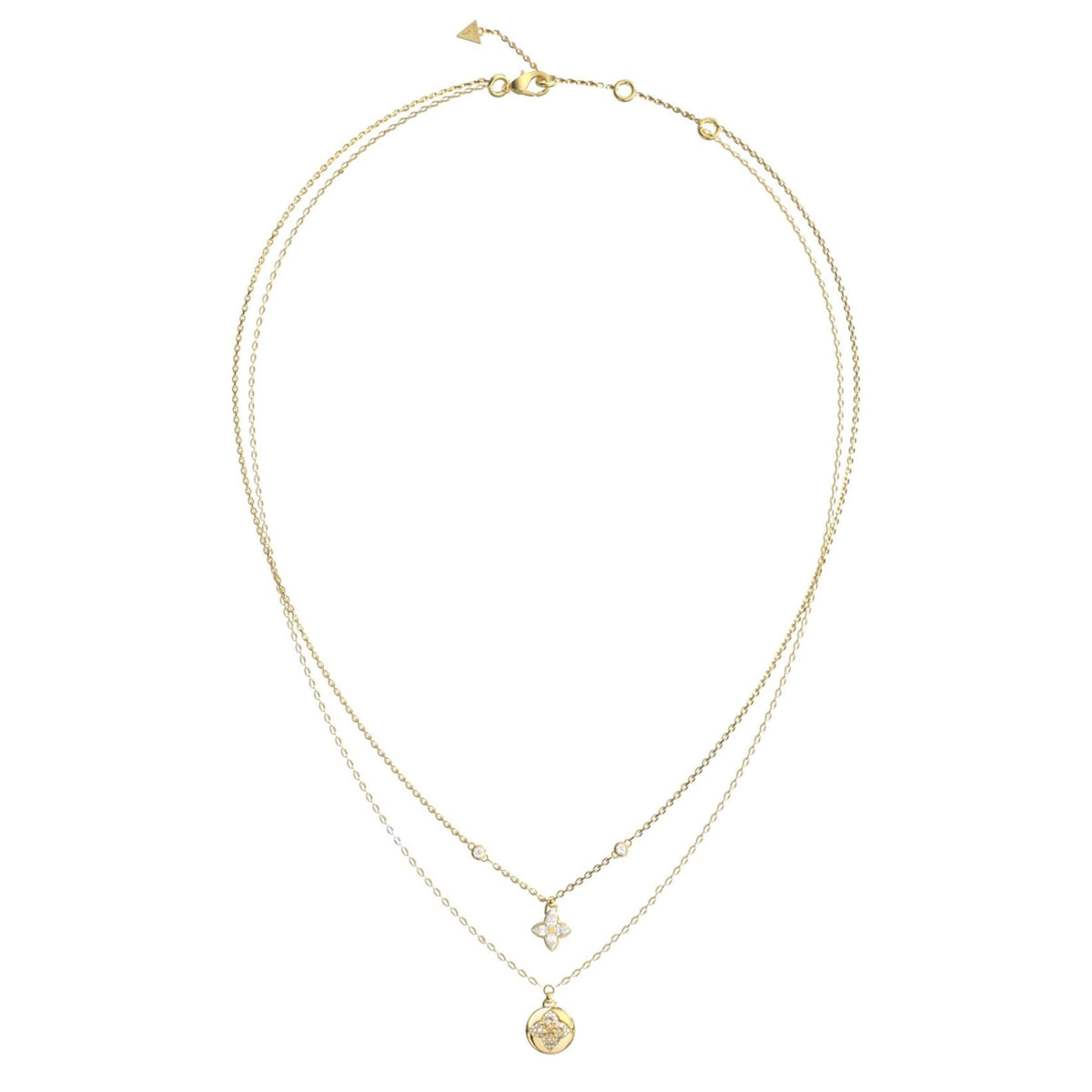 Γυναικείο κολιέ Guess Spinning Bloom JUBN06468JWYGT/U χρυσό με διπλή αλυσίδα και πέτρες