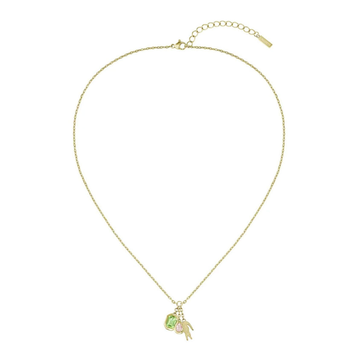 Κολιέ Lacoste Deva 2040607 από ανοξείδωτο ατσάλι σε χρυσό χρώμα με κροκοδειλάκι και δύο χρωματιστά ζιργκόν.