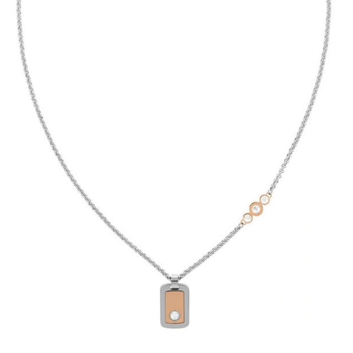 Γυναικείο Κολιέ Tommy Hilfiger Ασημί Με Ροζ Χρυσό Κρεμαστό Και Ζιργκόν 2780577