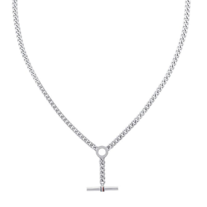 Λεπτομέρεια του ατσάλινου ασημί κολιέ Tommy Hilfiger 2780771 μήκους 40–50 cm με κρεμαστό στοιχείο.