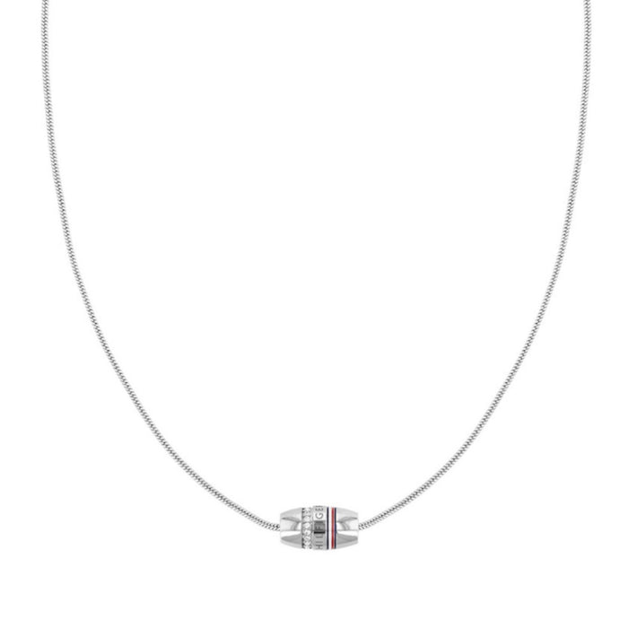 Λεπτομέρεια ατσάλινου ασημί κολιέ Tommy Hilfiger 2780616 μήκους 40–50 cm με ζιργκόν.