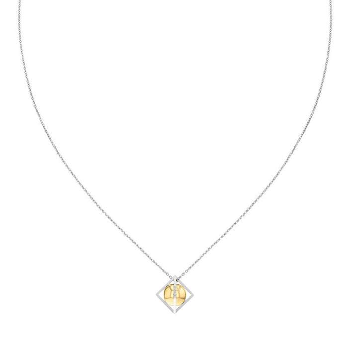 Λεπτομέρεια του ατσάλινου ασημί κολιέ Tommy Hilfiger 2780796 μήκους 40–50 cm με χρυσό κρεμαστό στοιχείο