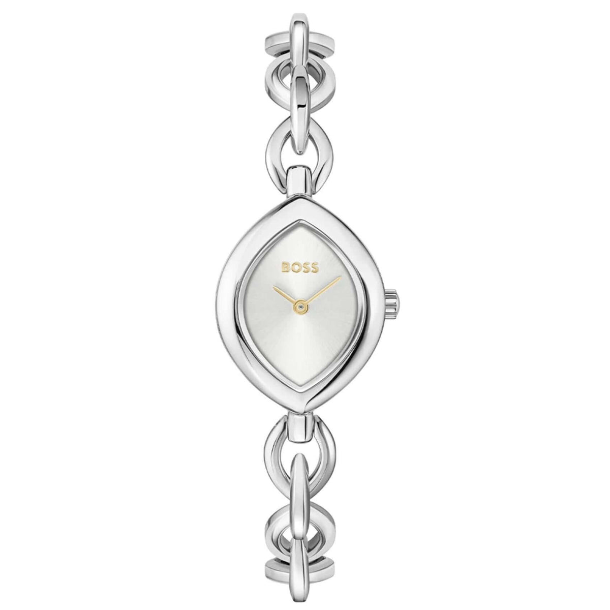 Γυναικείο ρολόι Boss Fiora 1502837 με ασημί μπρασελέ από ανοξείδωτο ατσάλι, ασημί οβάλ καντράν 29mm και χρυσές λεπτομέρειες.