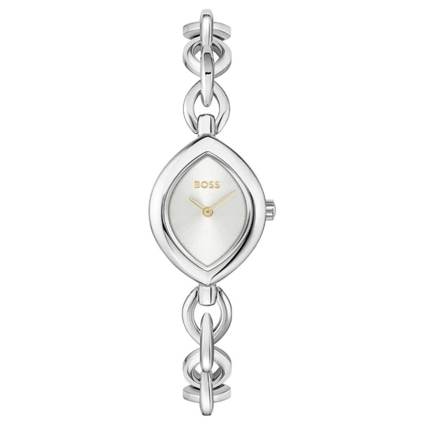 Γυναικείο ρολόι Boss Fiora 1502837 με ασημί μπρασελέ από ανοξείδωτο ατσάλι, ασημί οβάλ καντράν 29mm και χρυσές λεπτομέρειες.