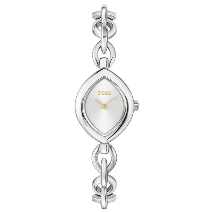 Γυναικείο ρολόι Boss Fiora 1502837 με ασημί μπρασελέ από ανοξείδωτο ατσάλι, ασημί οβάλ καντράν 29mm και χρυσές λεπτομέρειες.