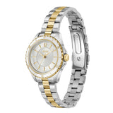 Ασημί καντράν 30mm του γυναικείου ρολογιού Boss Sage Aqua 1502848 με χρυσές λεπτομέρειες και ορυκτό κρύσταλλο ειδικής σκλήρυνσης.