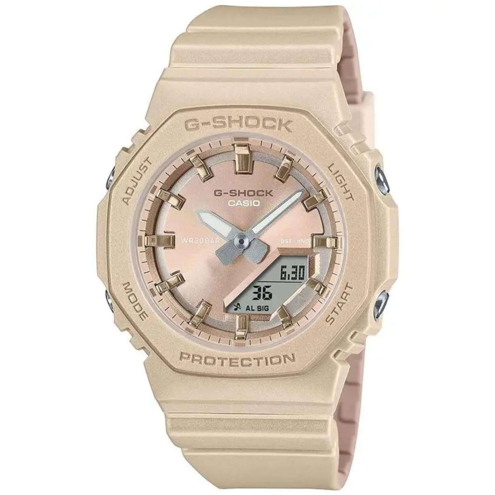 Γυναικείο ρολόι Casio G-SHOCK GMA-P2100ST-9AER με μπεζ λουράκι βιολογικής προέλευσης και μπεζ καντράν 40 mm.