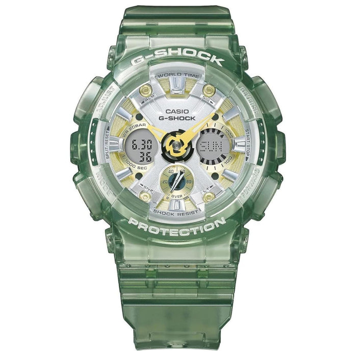 Γυναικείο ρολόι Casio G-SHOCK GMA-S120GS-3AER με πράσινο καουτσούκ λουράκι και στρογγυλό αναλογικό-ψηφιακό καντράν 45.9 mm.